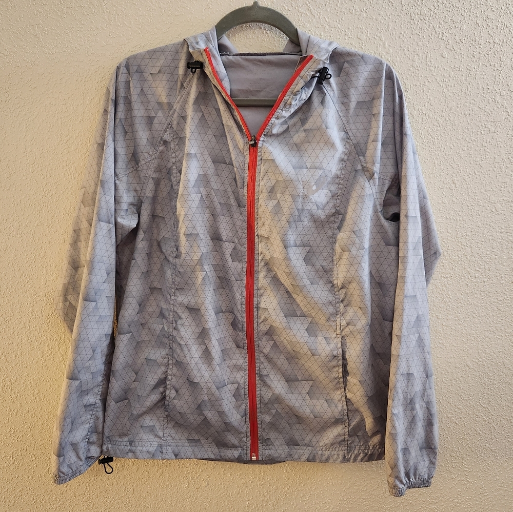 ASICS size large gray patterned lightweight raincoat / windbreaker